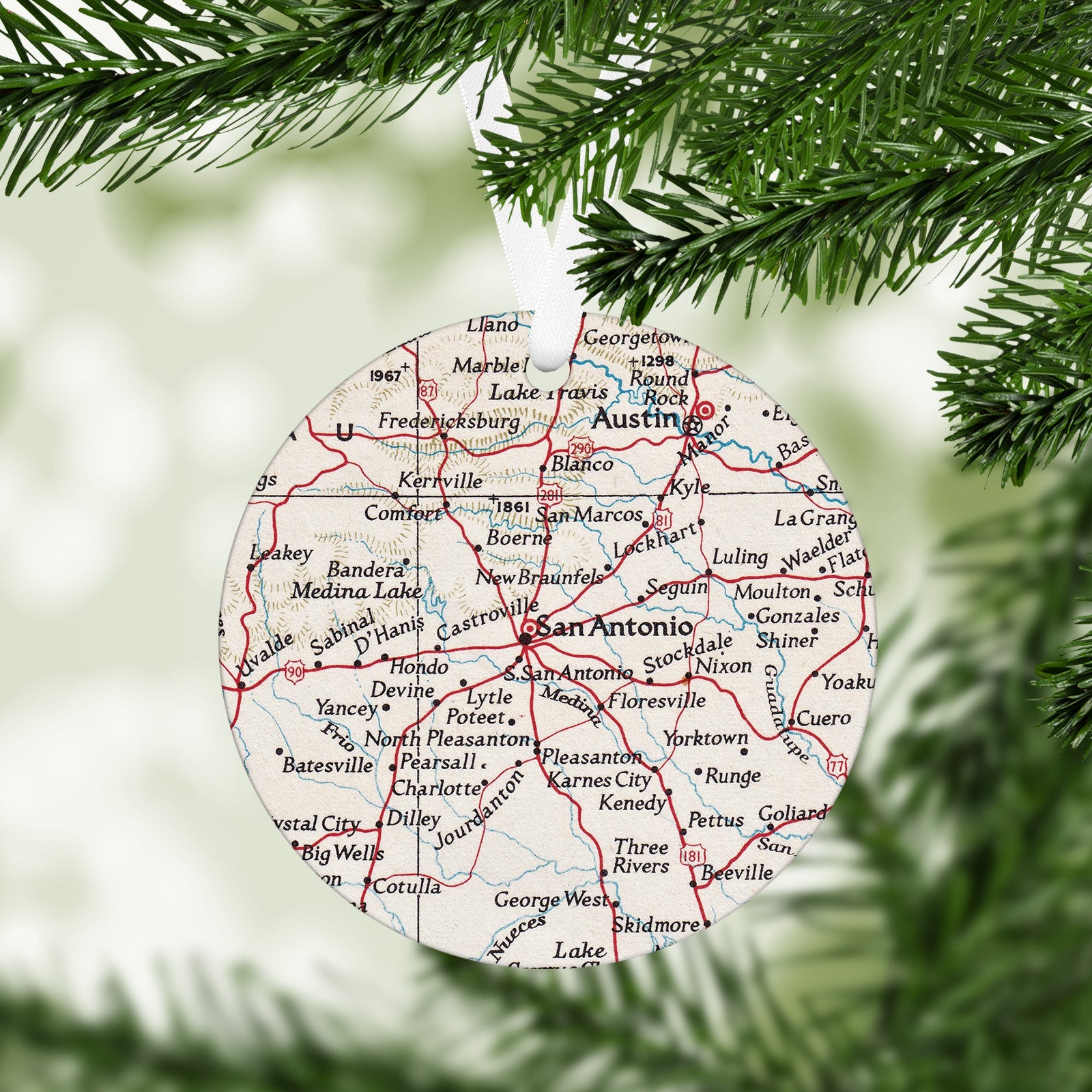 San Antonio Texas Vintage Map Ornament