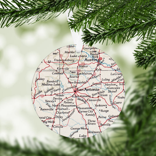 San Antonio Texas Vintage Map Ornament