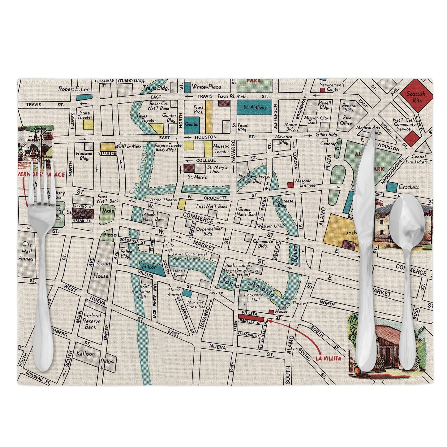 San Antonio Texas Vintage Map Placemats Set of 4