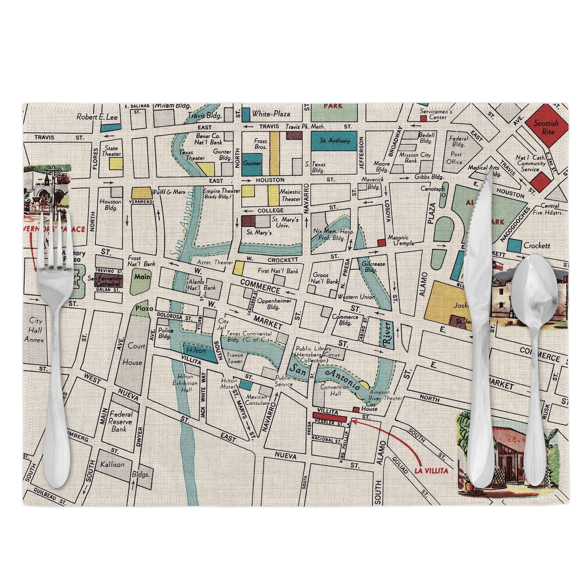 San Antonio Texas Vintage Map Placemats Set of 4