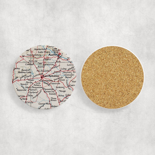 San Antonio Texas Map Coasters | Set of 4 Vintage San Antonio Texas Drink Coasters | Travel-Inspired Home Decor