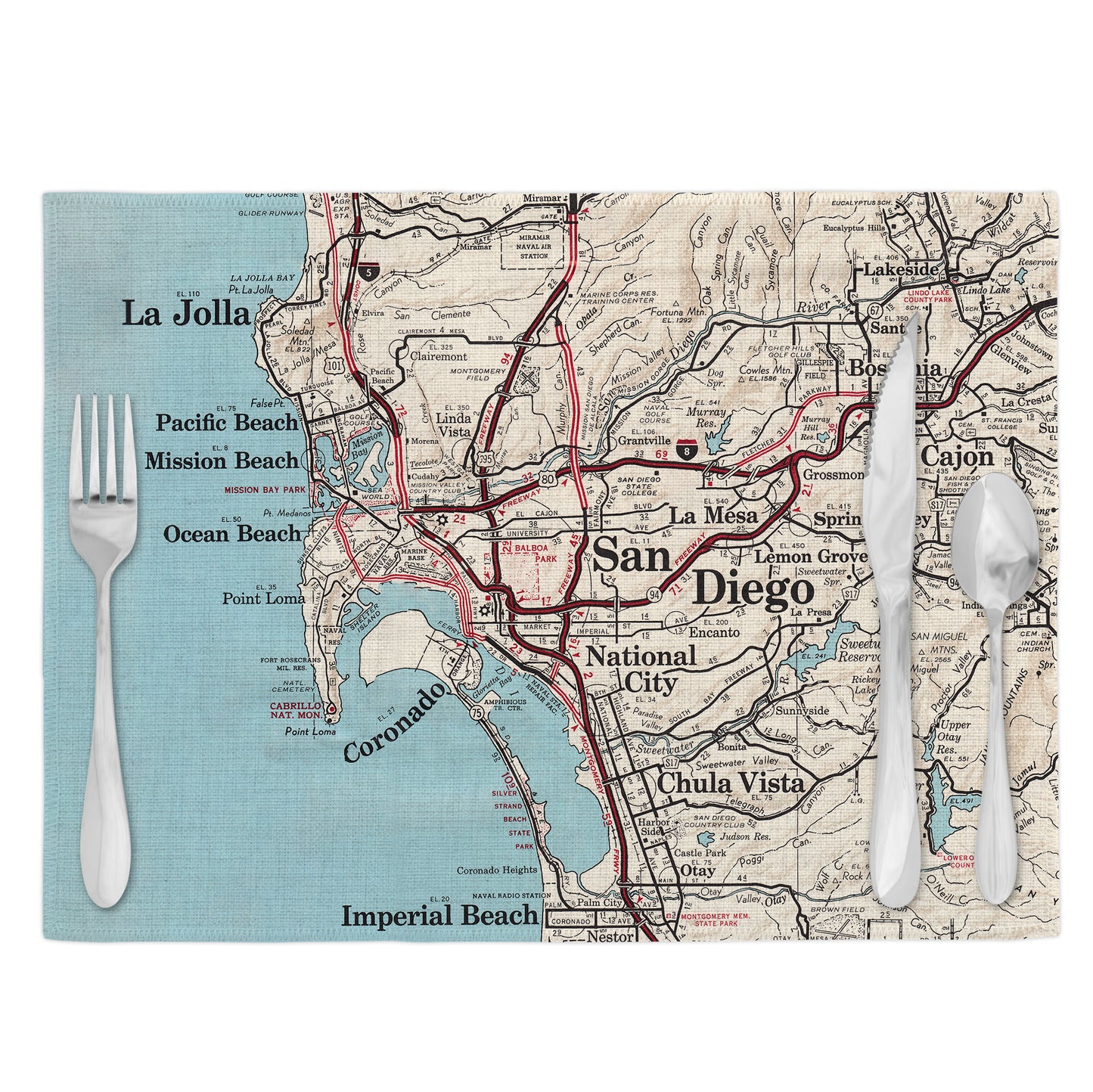 San Diego California Vintage Map Placemats Set of 4