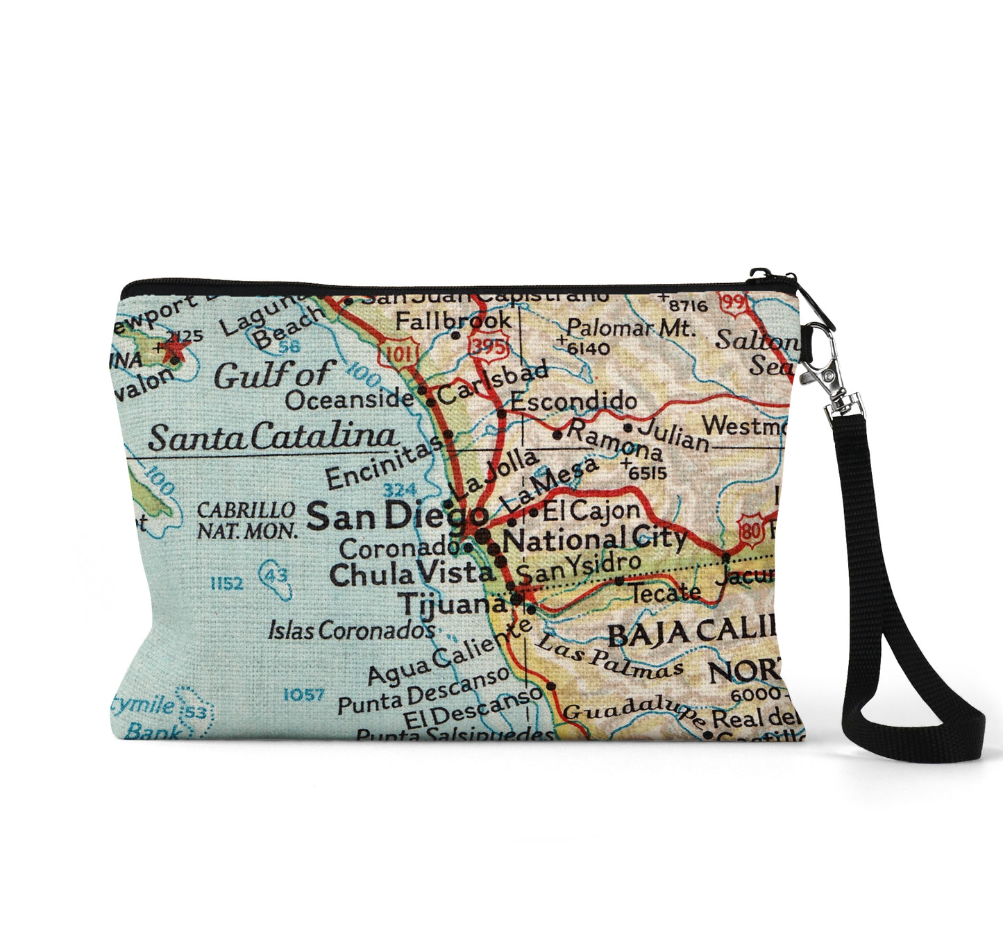 San Diego California map wristlet travel pouch