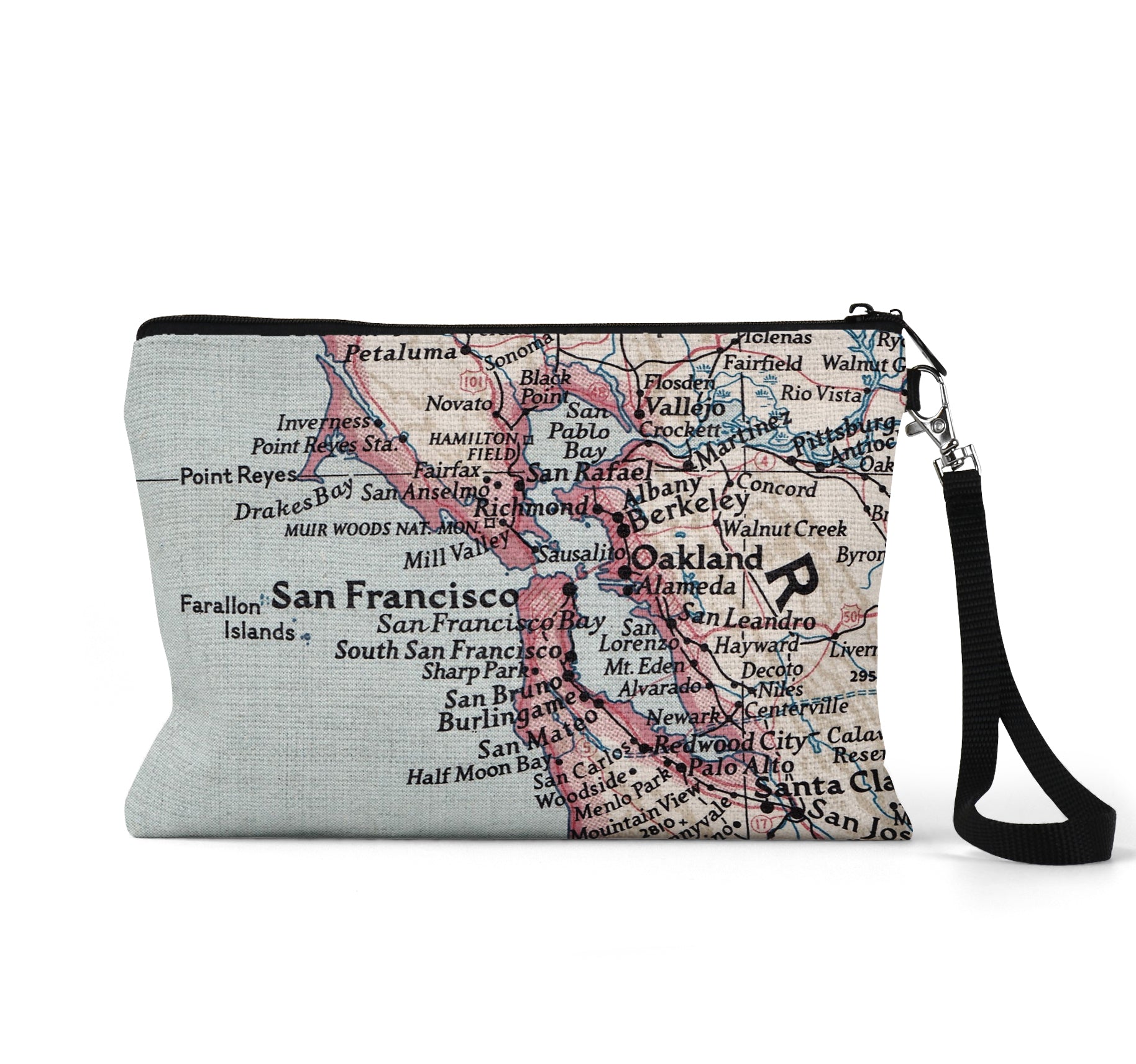 San Francisco California map wristlet travel pouch
