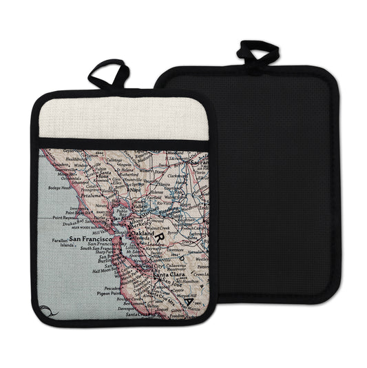 San Francisco California vintage map hot pad kitchen decor