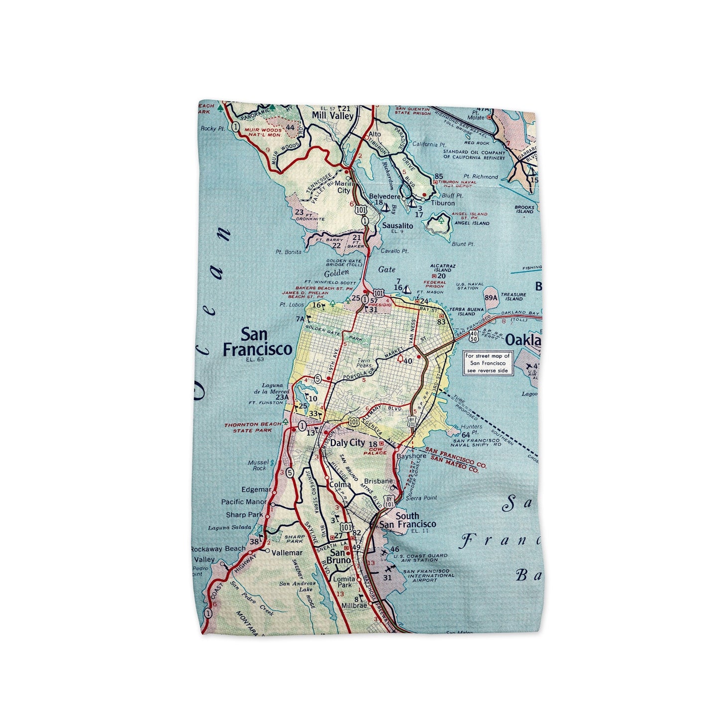 San Francisco California Map Tea Towel | Waffle-Weave Kitchen Towel Gift