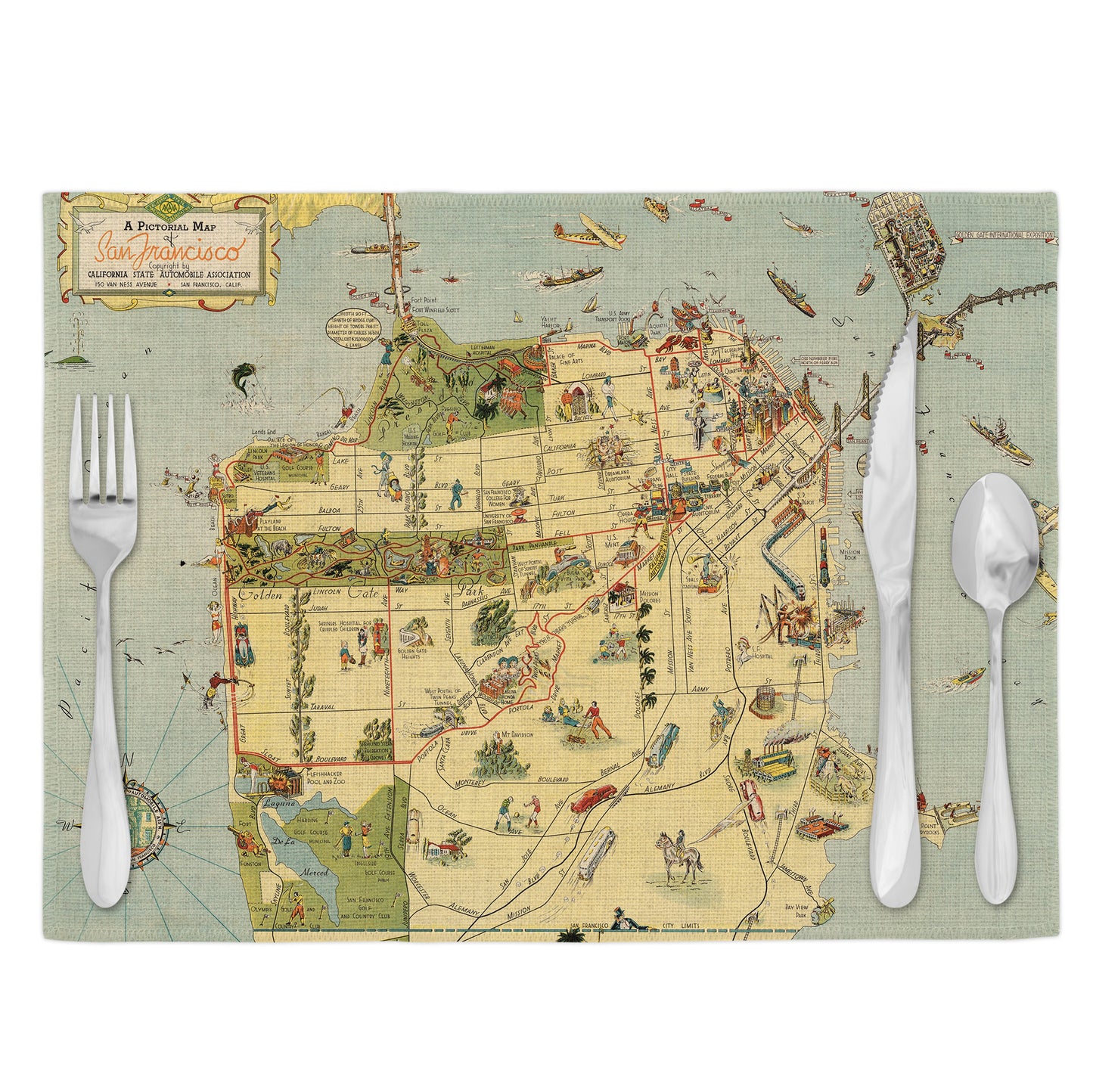 San Francisco California Vintage Map Placemats Set of 4