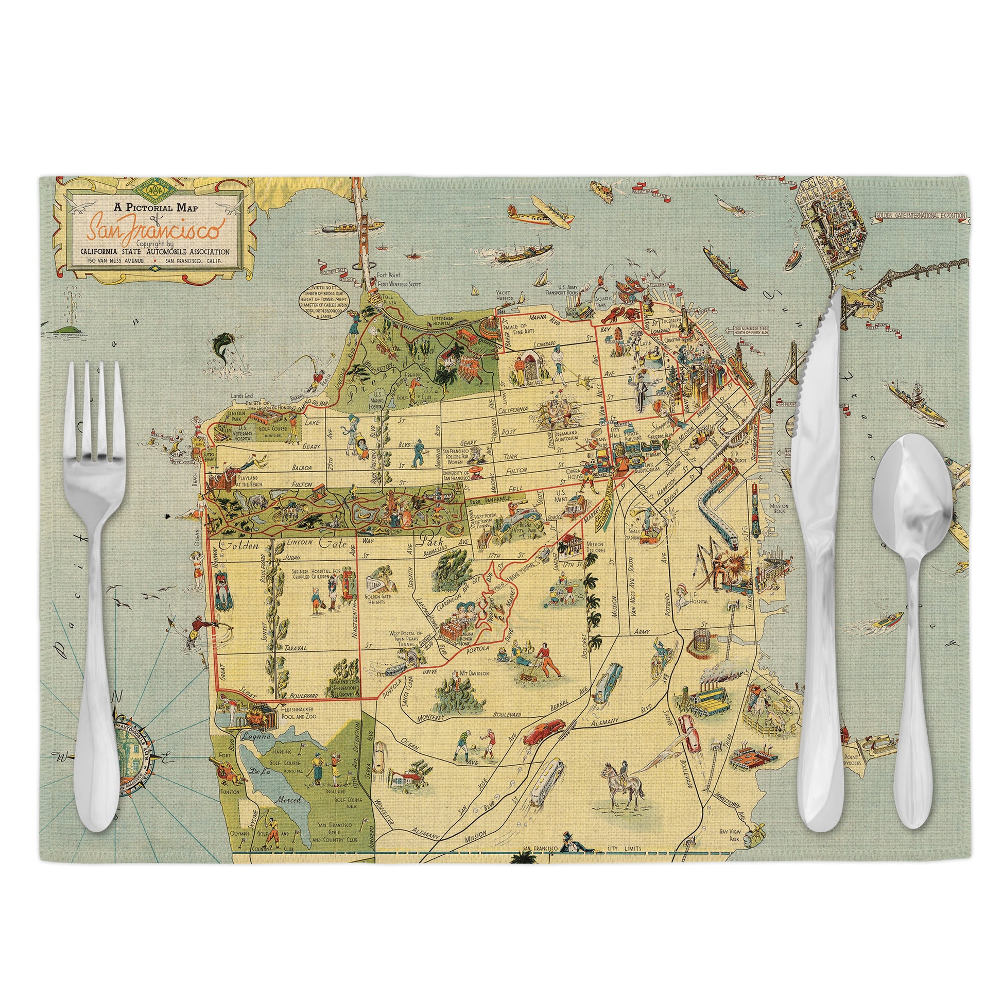 San Francisco California Vintage Map Placemats Set of 4