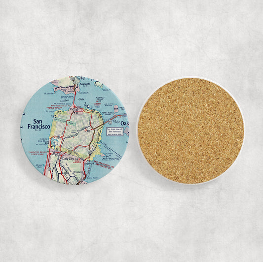 San Francisco California Map Coasters | Set of 4 Vintage San Francisco California Drink Coasters | Travel-Inspired Home Decor