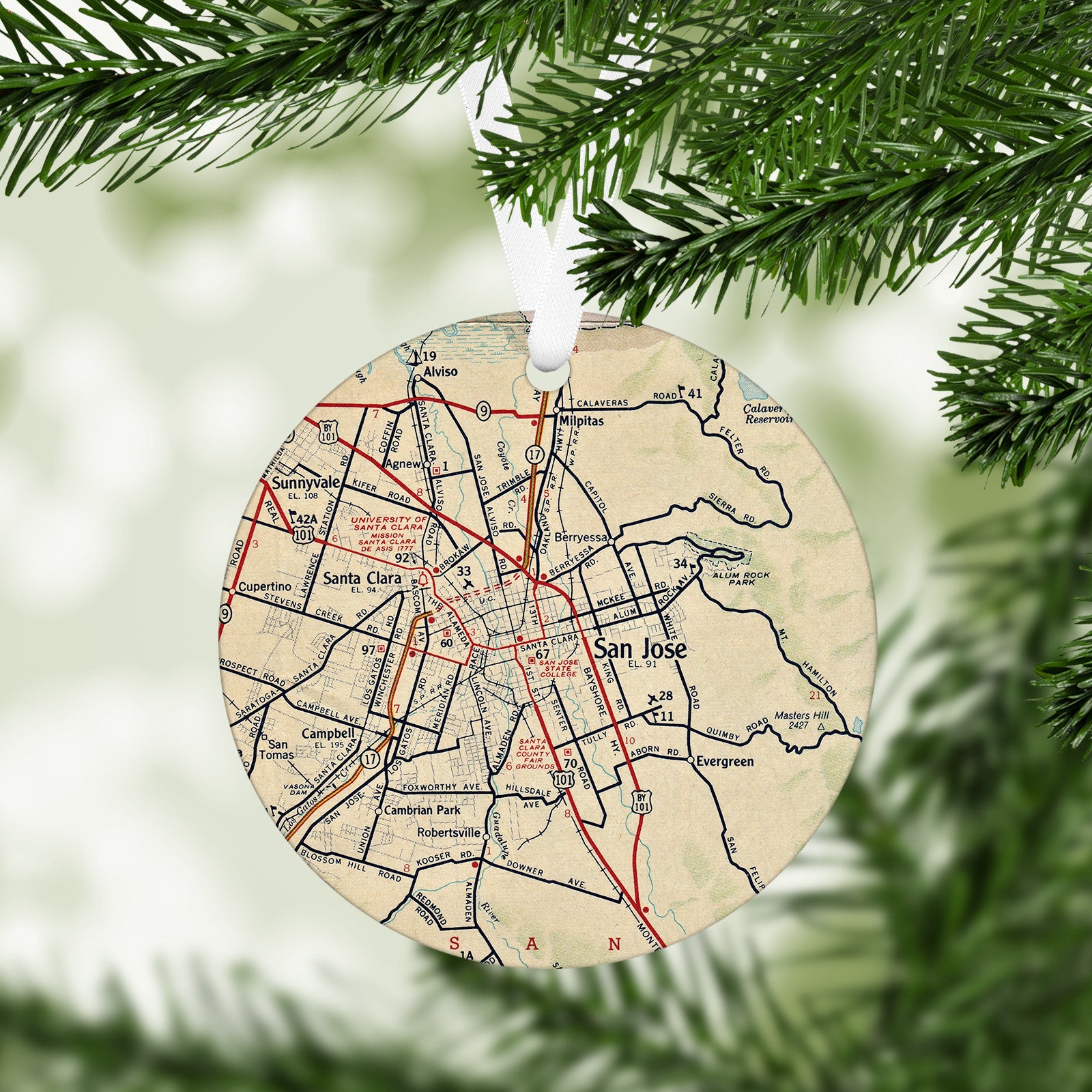 San Jose California Vintage Map Ornament