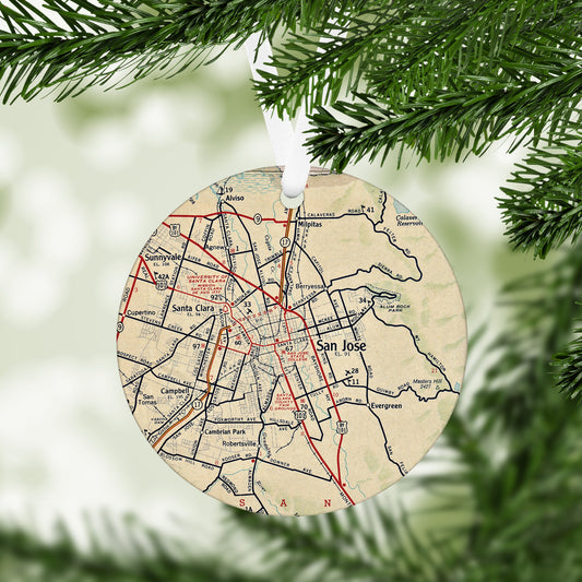 San Jose California Vintage Map Ornament