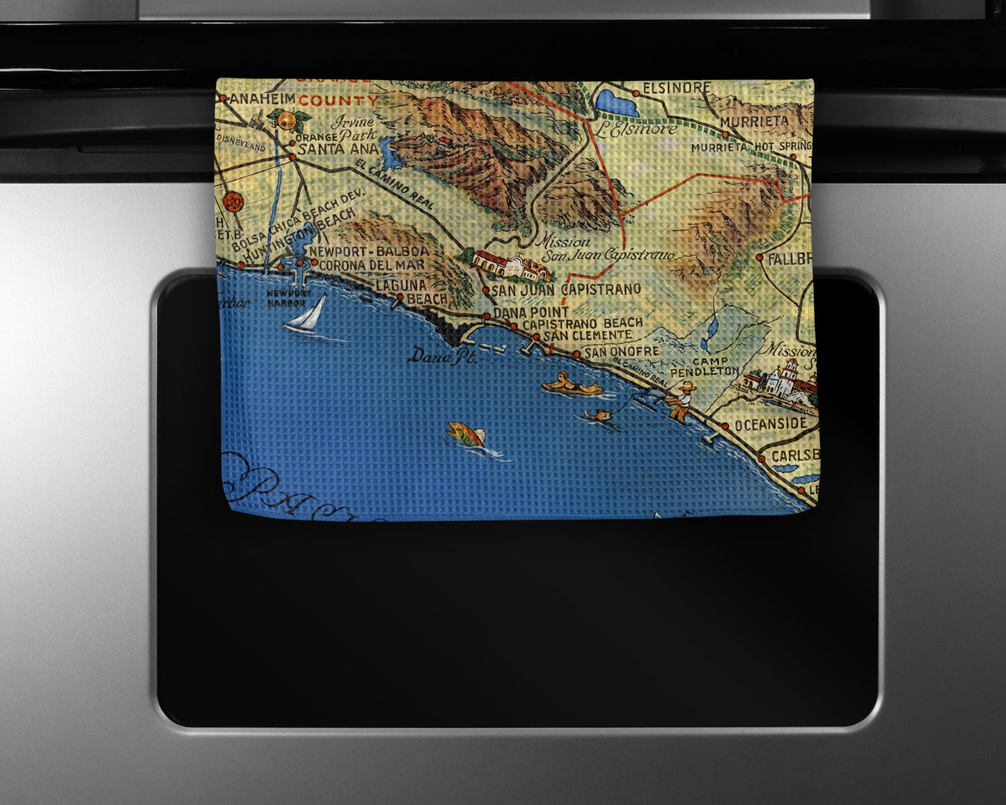 San Juan Capistrano California Map Tea Towel | Waffle-Weave Kitchen Towel Gift