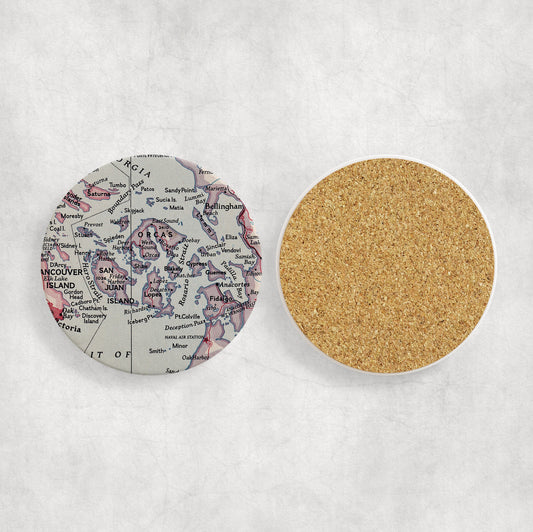 San Juan Islands Washington Map Coasters | Set of 4 Vintage San Juan Islands Washington Drink Coasters | Travel-Inspired Home Decor
