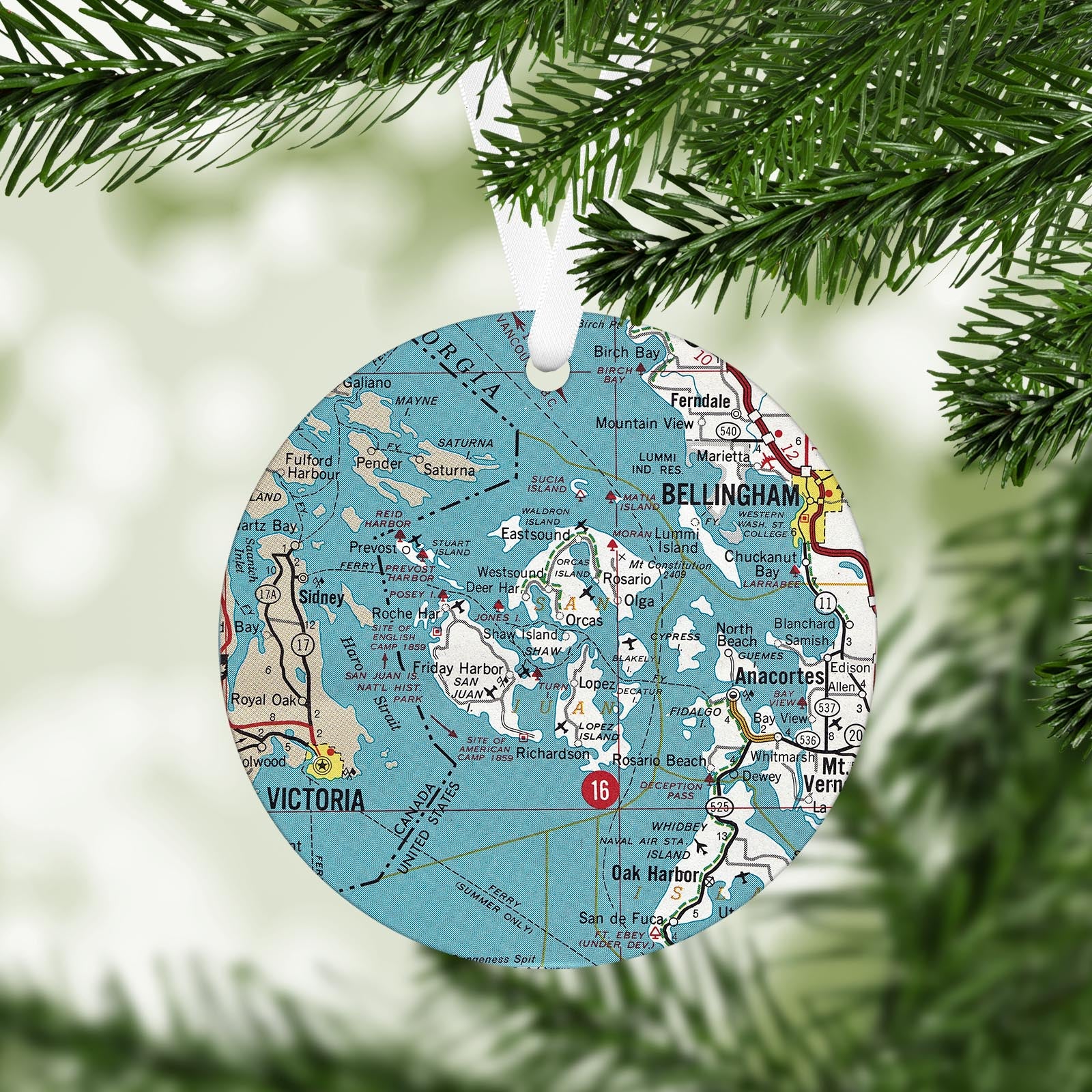 San Juan Islands Washington Vintage Map Ornament