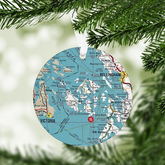 San Juan Islands Washington Vintage Map Ornament