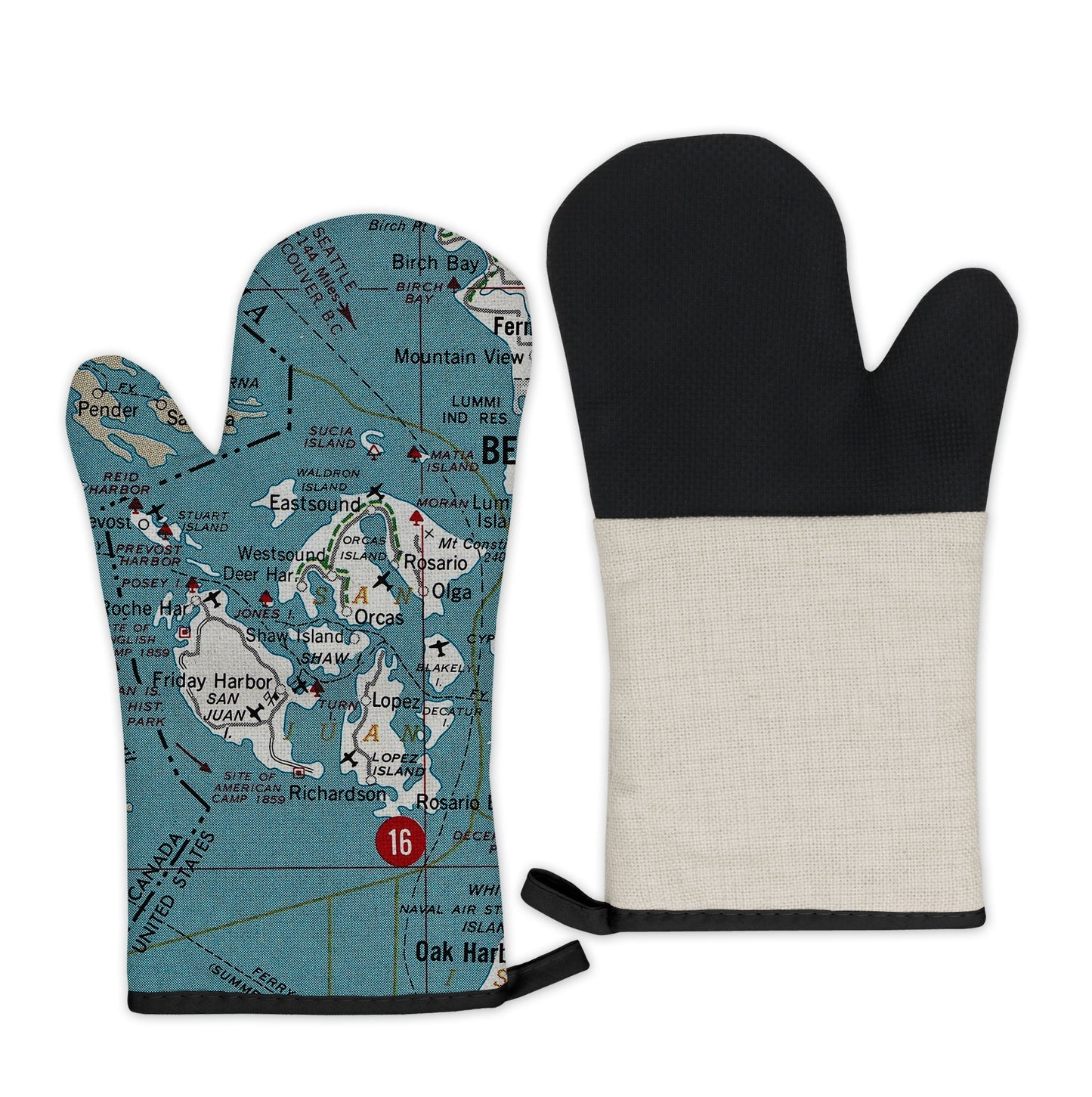 San Juan Islands, Washington Map Oven Mitt | Vintage-Inspired Kitchen Gift