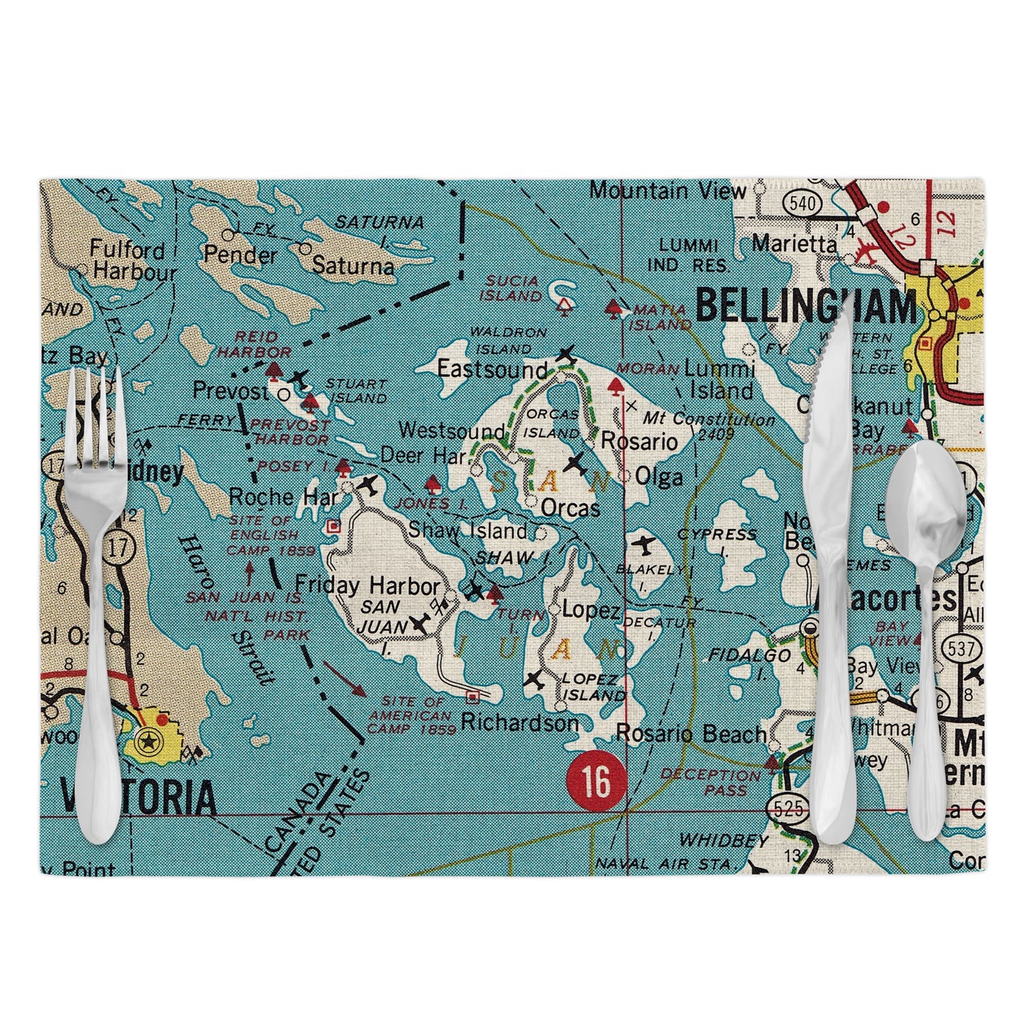 San Juan Islands Washington Vintage Map Placemats Set of 4