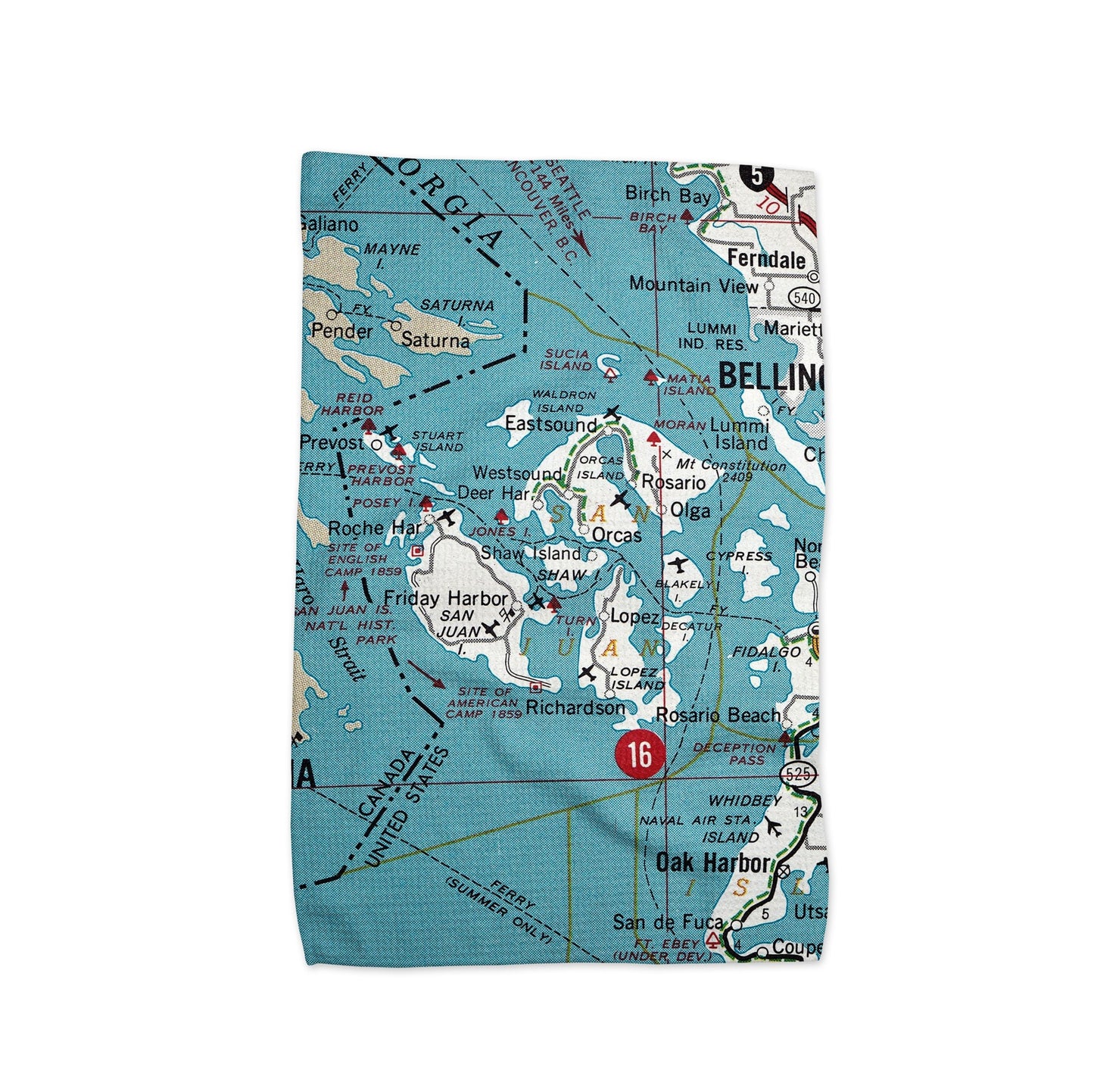 San Juan Islands Washington Map Tea Towel | Waffle-Weave Kitchen Towel Gift