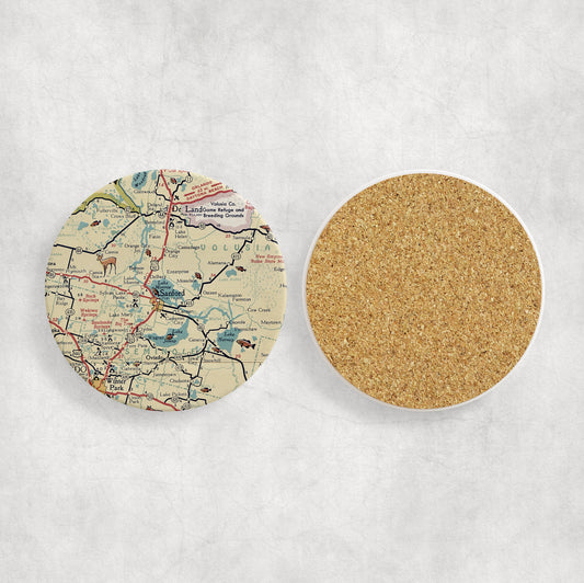 Sanford Florida Map Coasters | Set of 4 Vintage Sanford Florida Drink Coasters | Travel-Inspired Home Decor