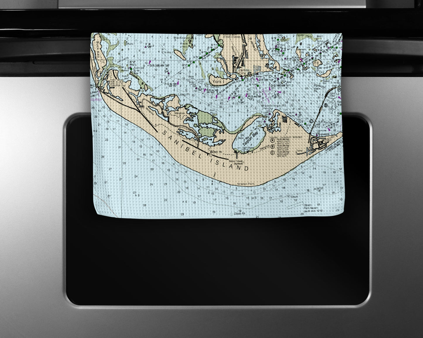 Sanibel Island Florida Map Tea Towel | Waffle-Weave Kitchen Towel Gift
