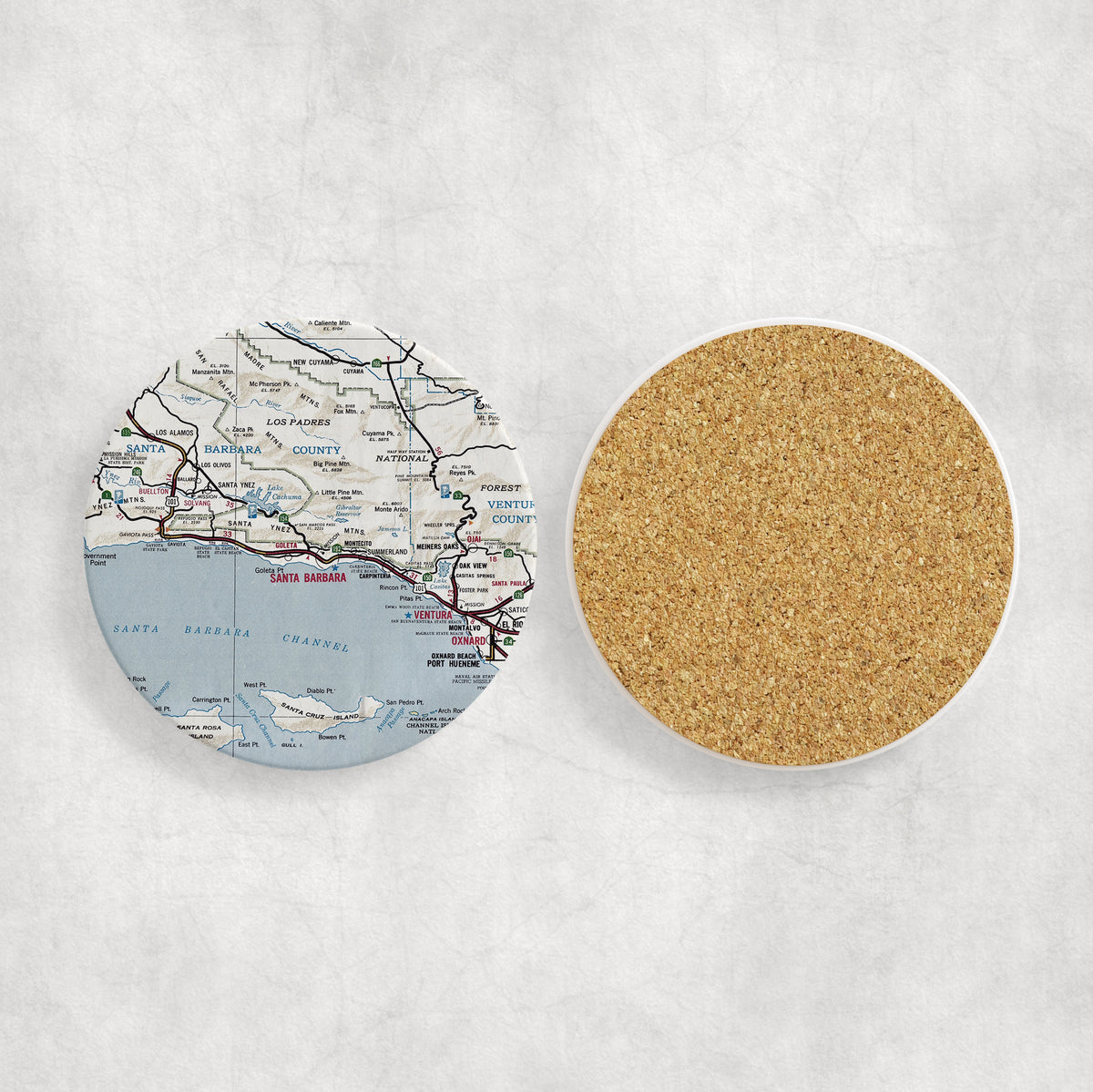 Santa Barbara California Vintage Map Ceramic Coaster Set of 4