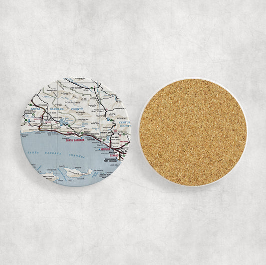 Santa Barbara California Vintage Map Ceramic Coaster Set of 4