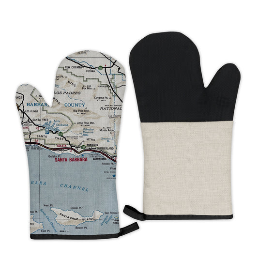 Santa Barbara California Vintage Map Oven Mitt | Vintage-Inspired Kitchen Gift