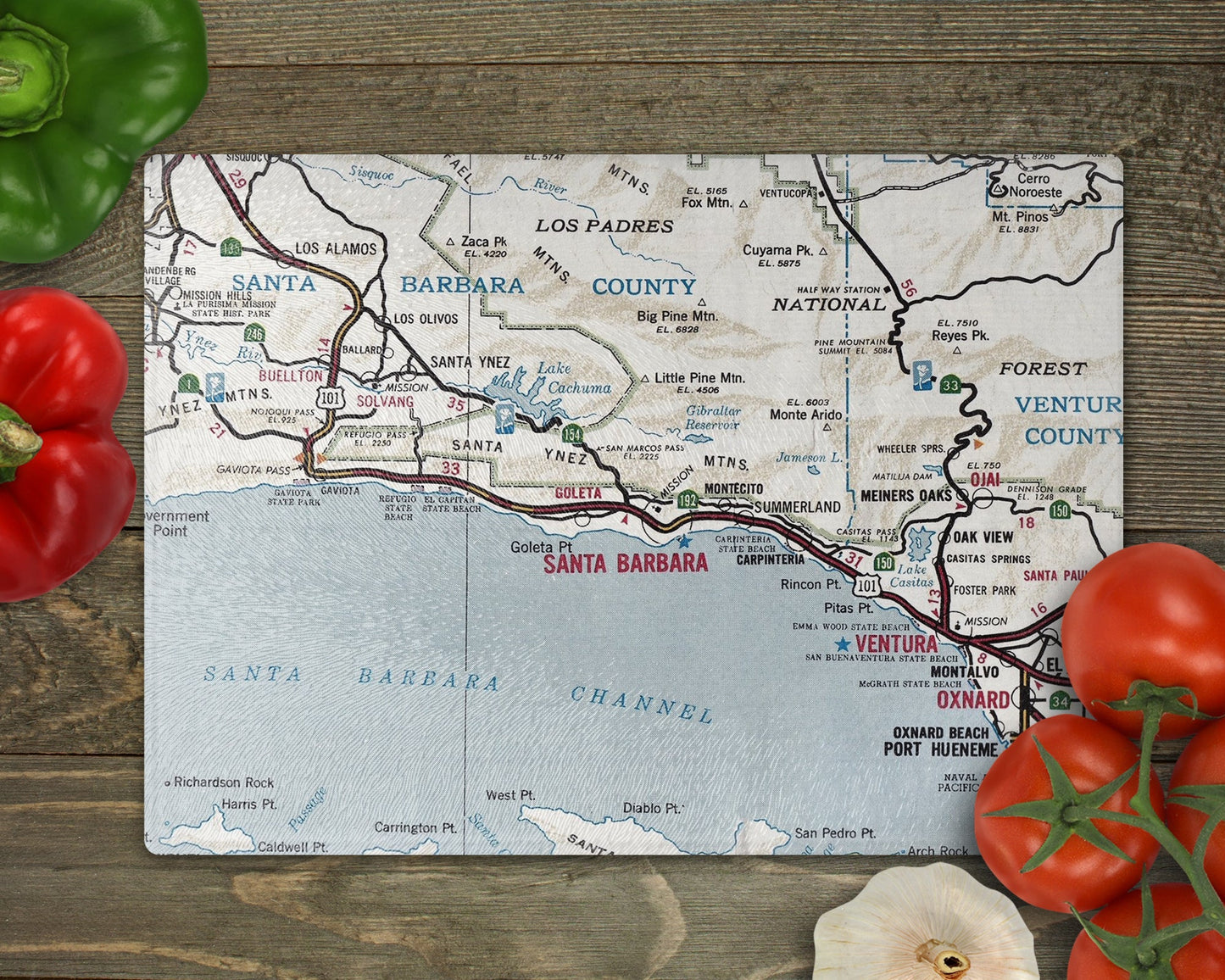 Santa Barbara California Map Cutting Board | Travel Gift | Kitchen Decor