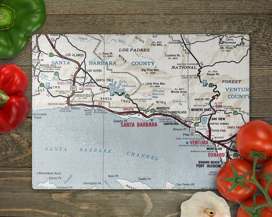 Santa Barbara California Map Cutting Board | Travel Gift | Kitchen Decor