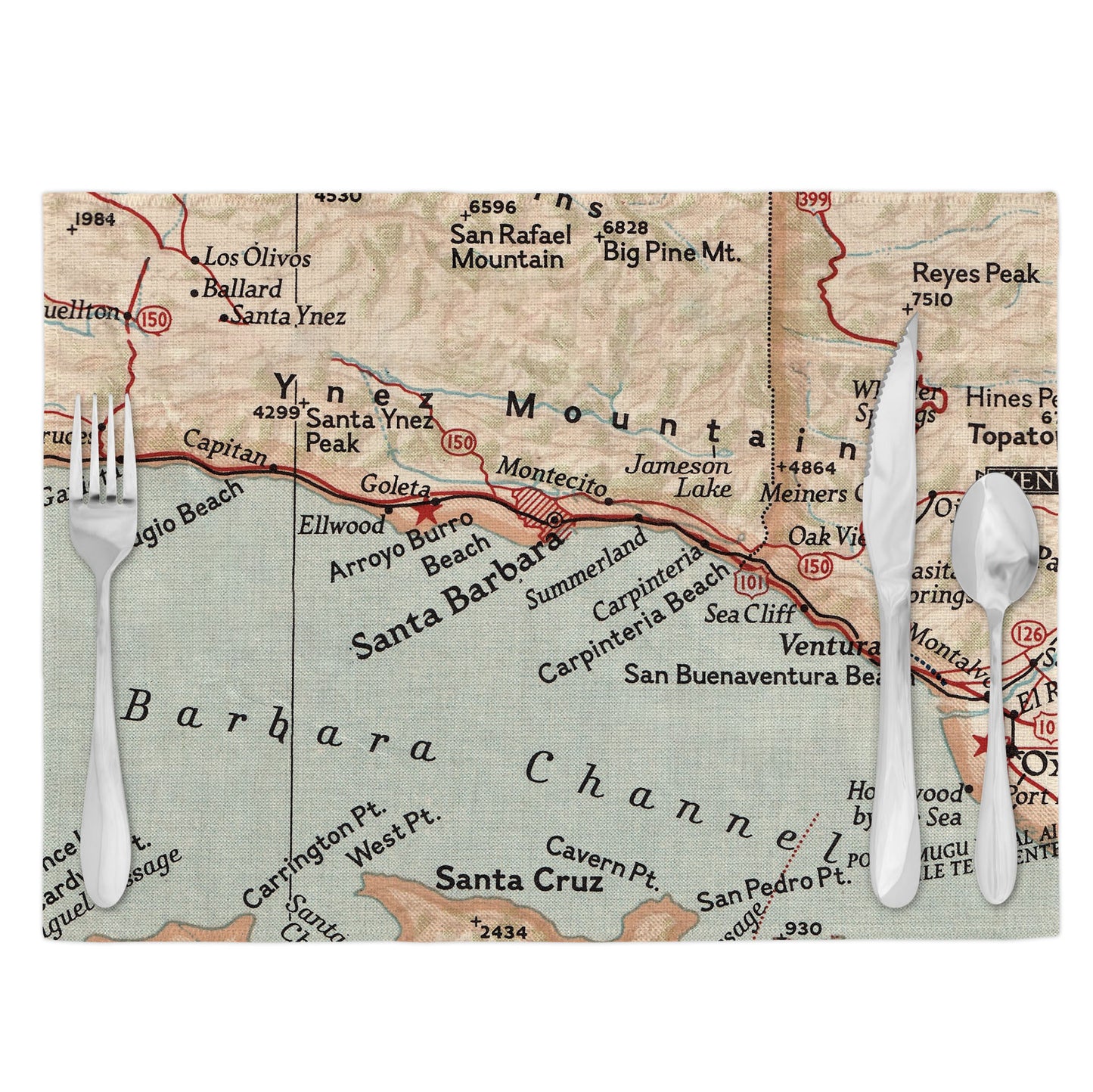 Santa Barbara California Vintage Map Placemats Set of 4