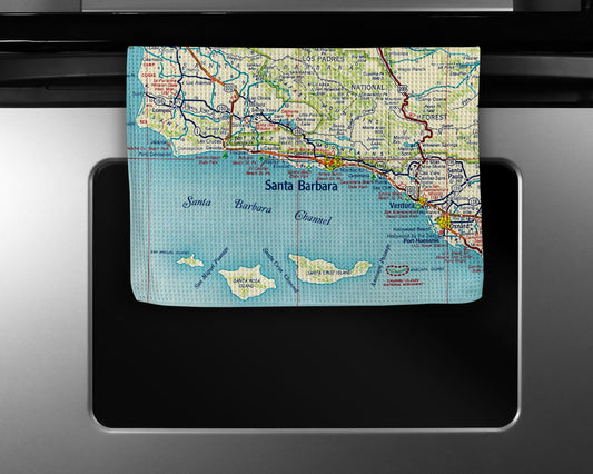 Santa Barbara California Map Tea Towel | Waffle-Weave Kitchen Towel Gift
