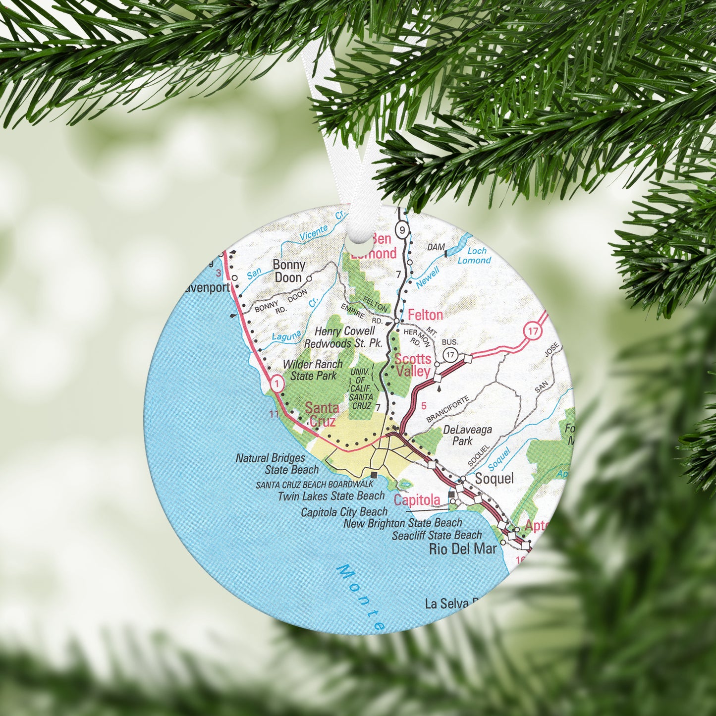 Santa Cruz California Vintage Map Ornament