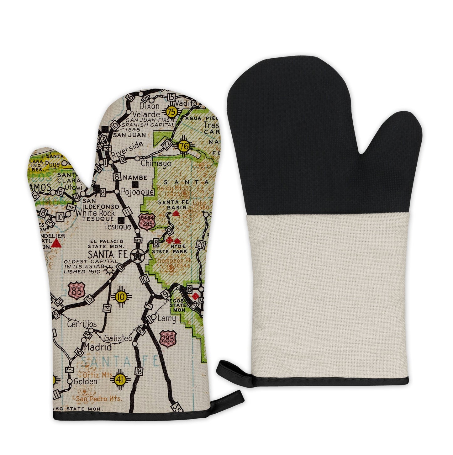 Santa Fe, New Mexico Map Oven Mitt | Vintage-Inspired Kitchen Gift