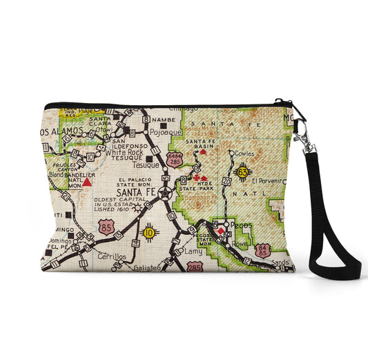 Santa Fe New Mexico map wristlet travel pouch