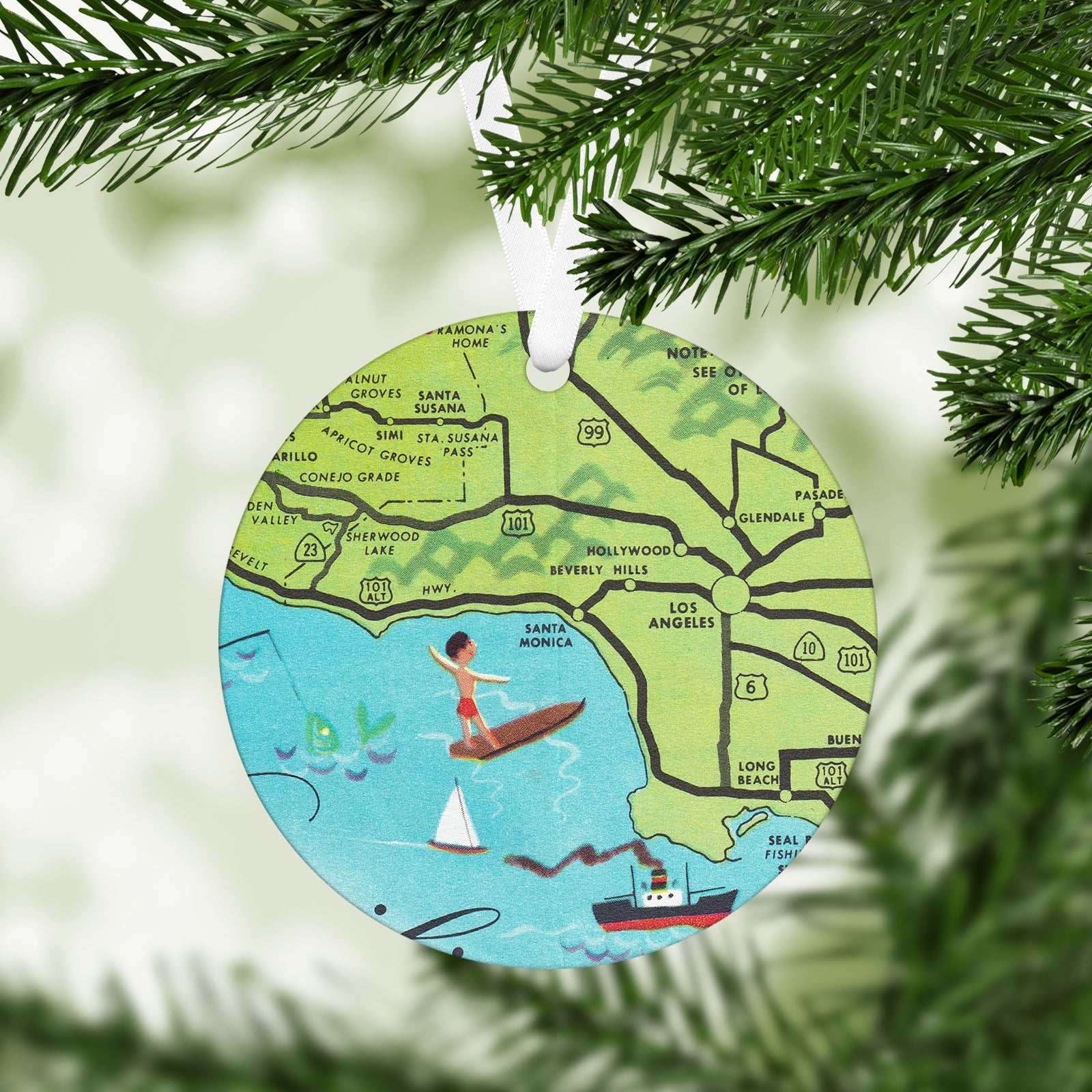 Santa Monica California Vintage Map Ornament