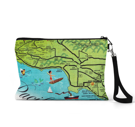 Santa Monica California map wristlet travel pouch