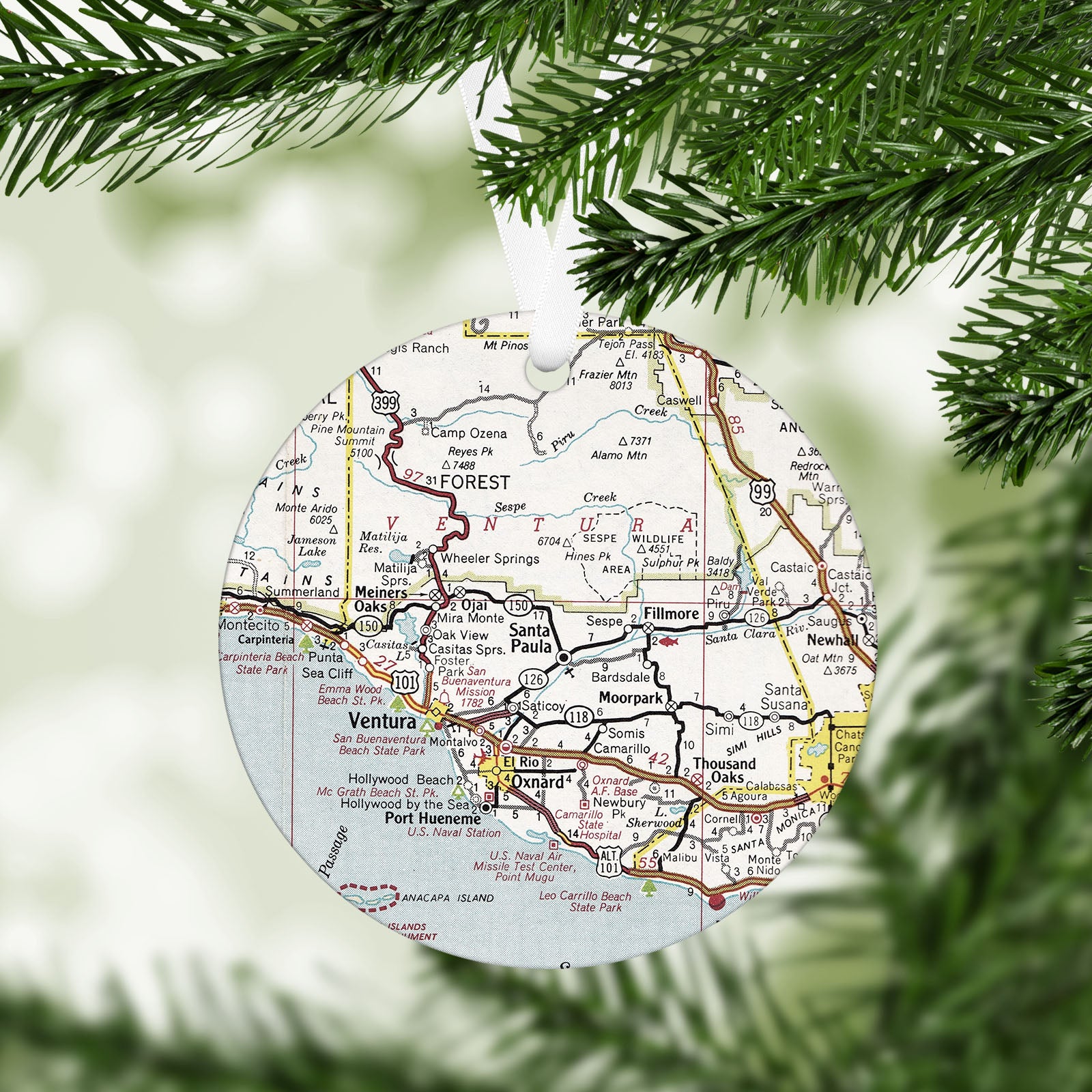 Santa Paula California Vintage Map Ornament