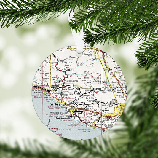 Santa Paula California Vintage Map Ornament