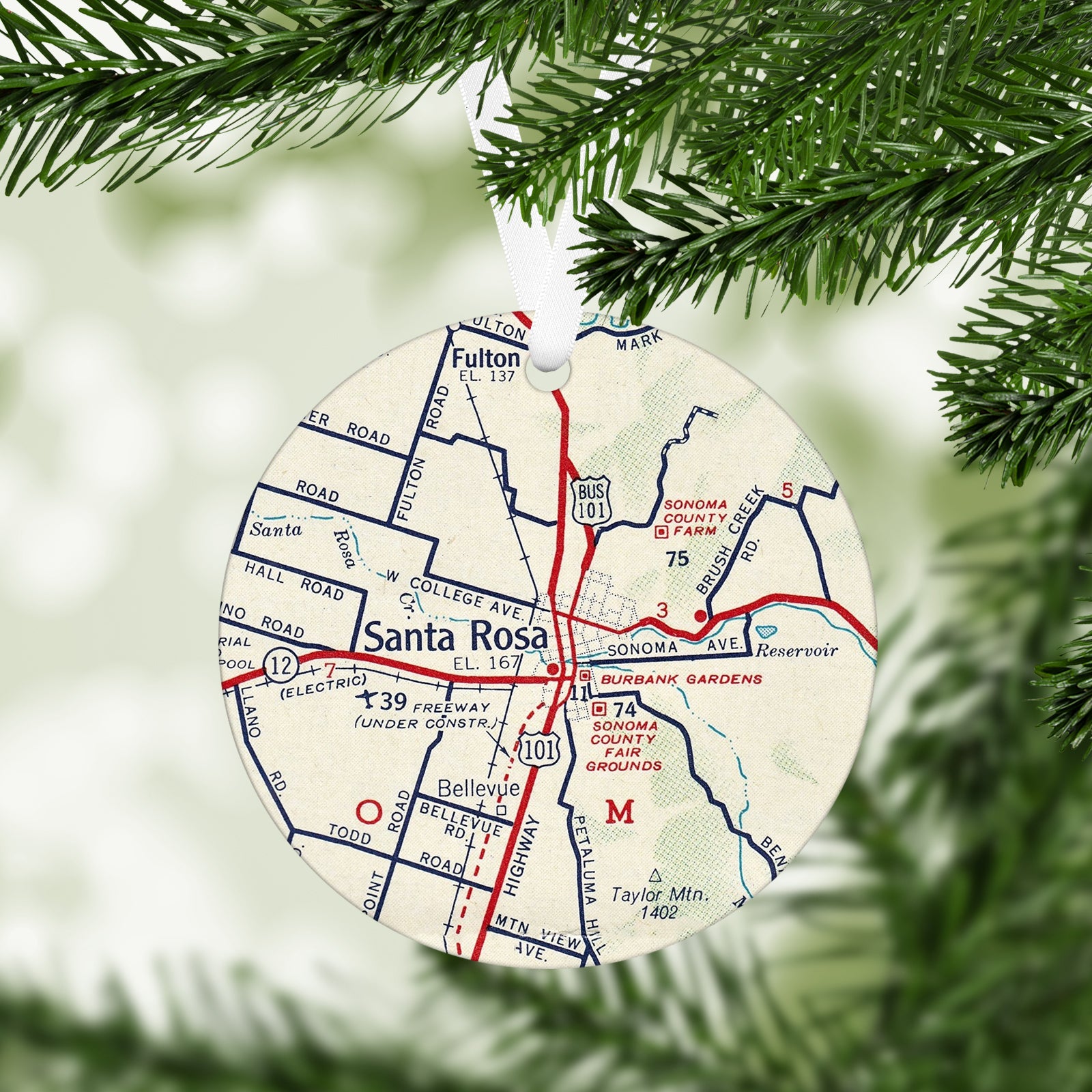 Santa Rosa California Vintage Map Ornament