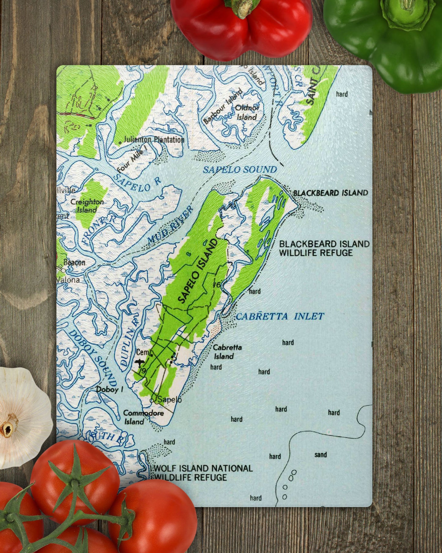 Sapelo Island Georgia Vintage Map Glass Cutting Board