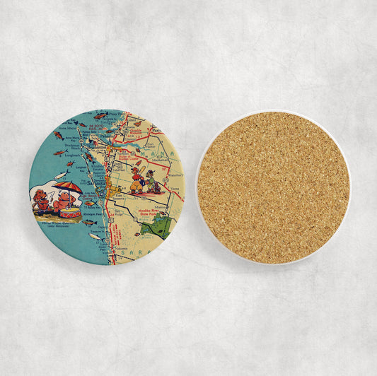 Sarasota Florida Map Coasters | Set of 4 Vintage Sarasota Florida Drink Coasters | Travel-Inspired Home Decor