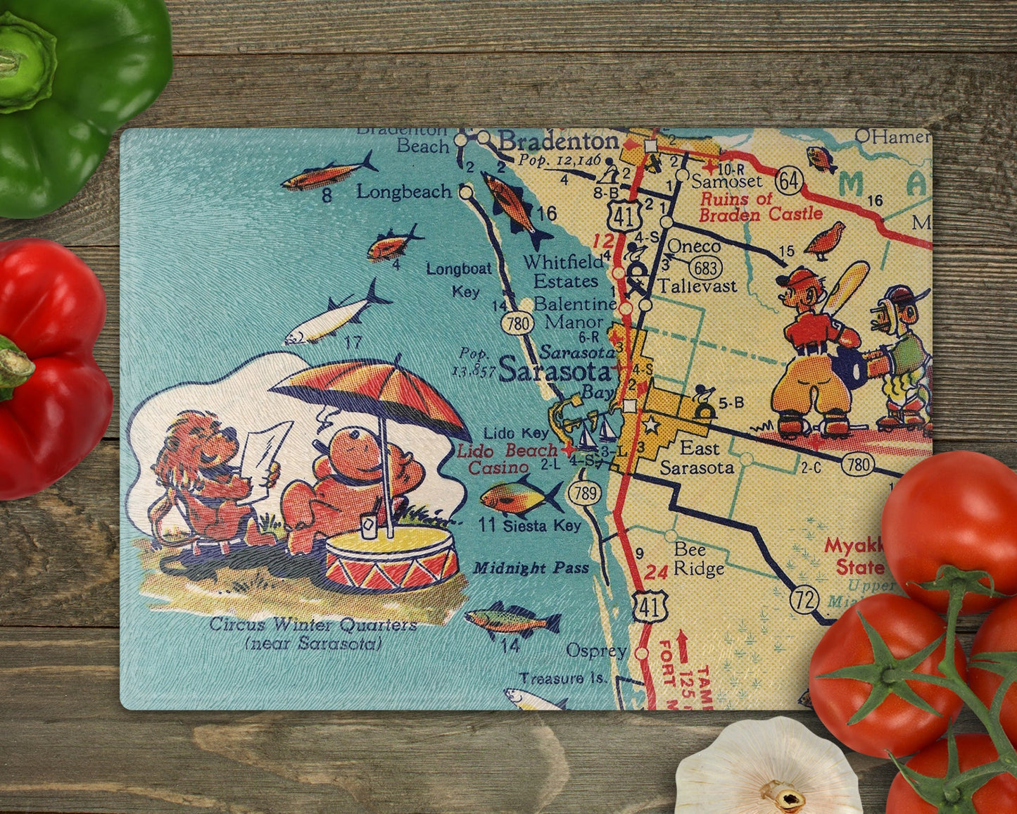 Sarasota Florida Map Cutting Board | Travel Gift | Kitchen Decor