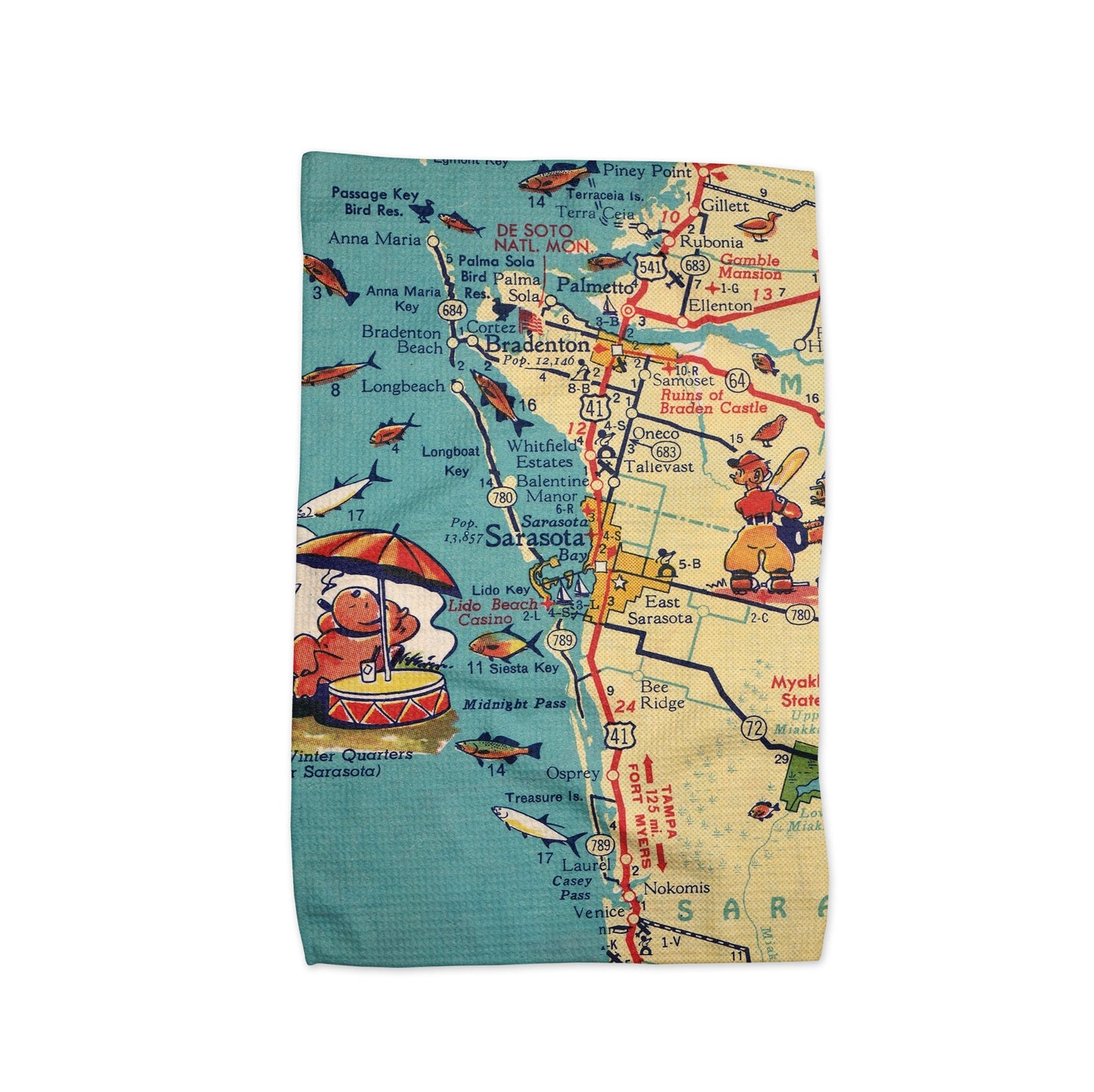 Sarasota Florida Map Tea Towel | Waffle-Weave Kitchen Towel Gift