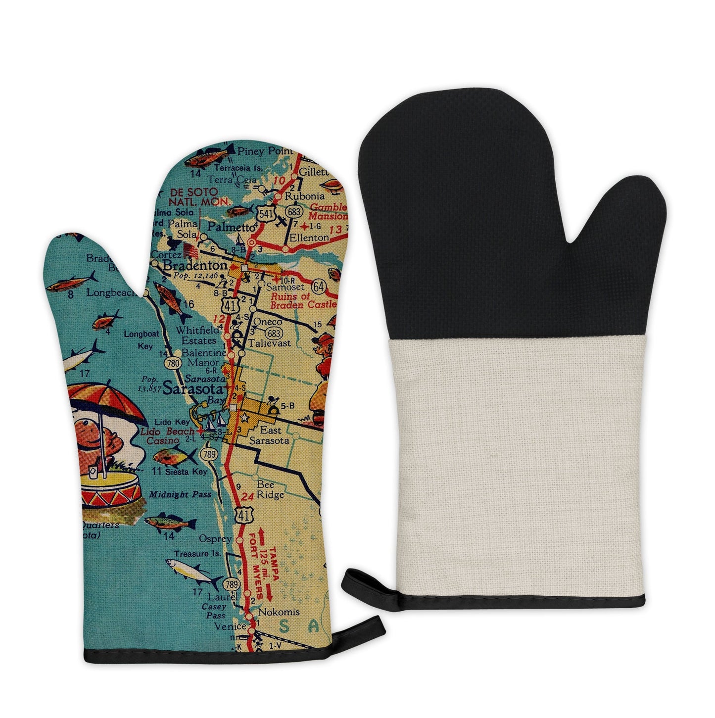 Sarasota, Florida Map Oven Mitt | Vintage-Inspired Kitchen Gift