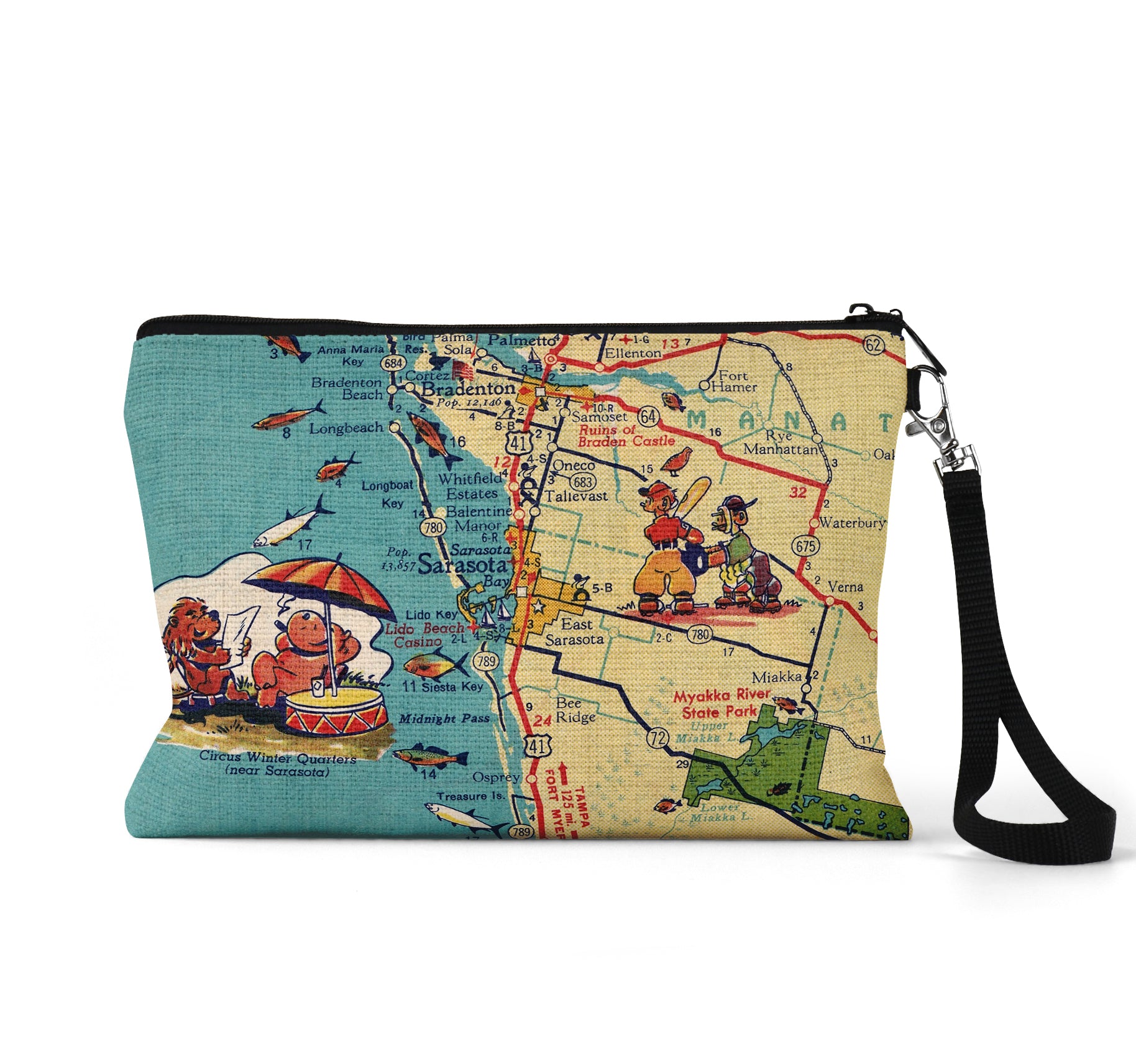 Sarasota Florida map wristlet travel pouch