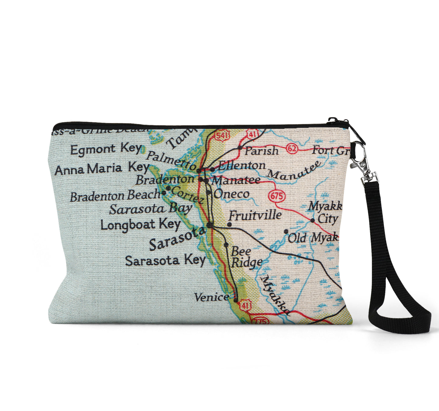 Sarasota Florida Map Pouch | Vintage Sarasota Travel Zipper Pouch | Gulf Coast Accessory