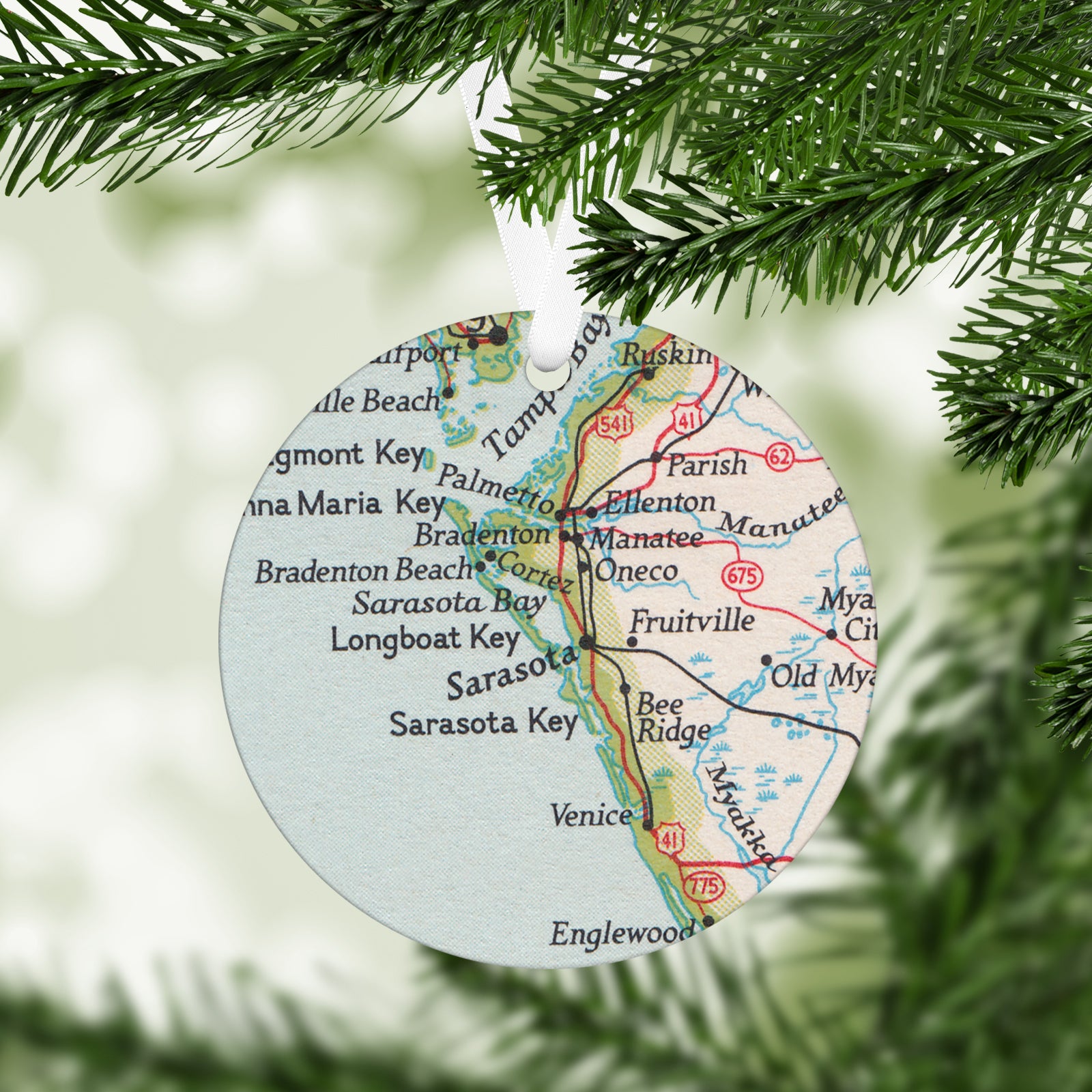 Sarasota Florida Vintage Map Ornament