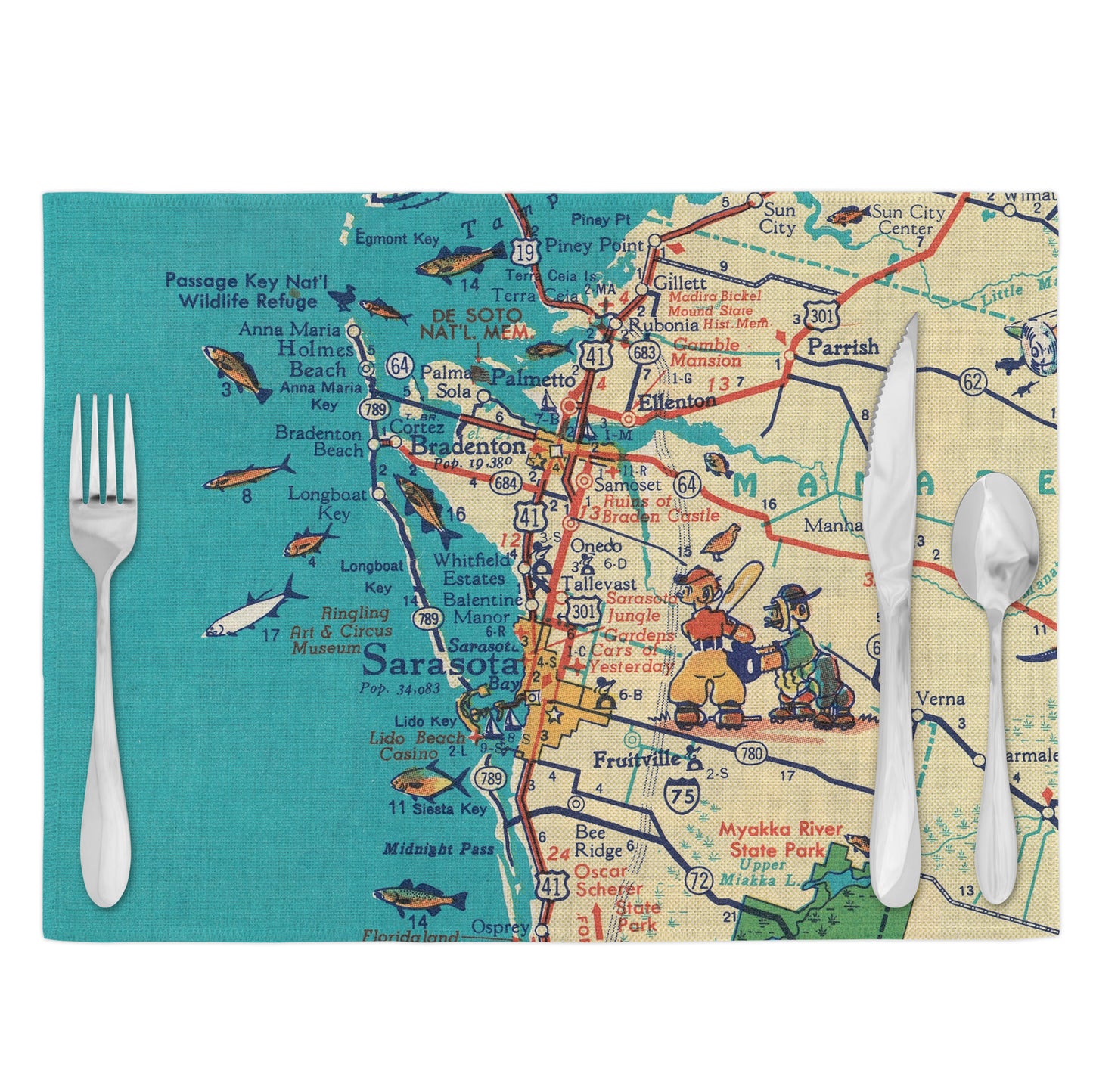 Sarasota Florida Vintage Map Placemats Set of 4