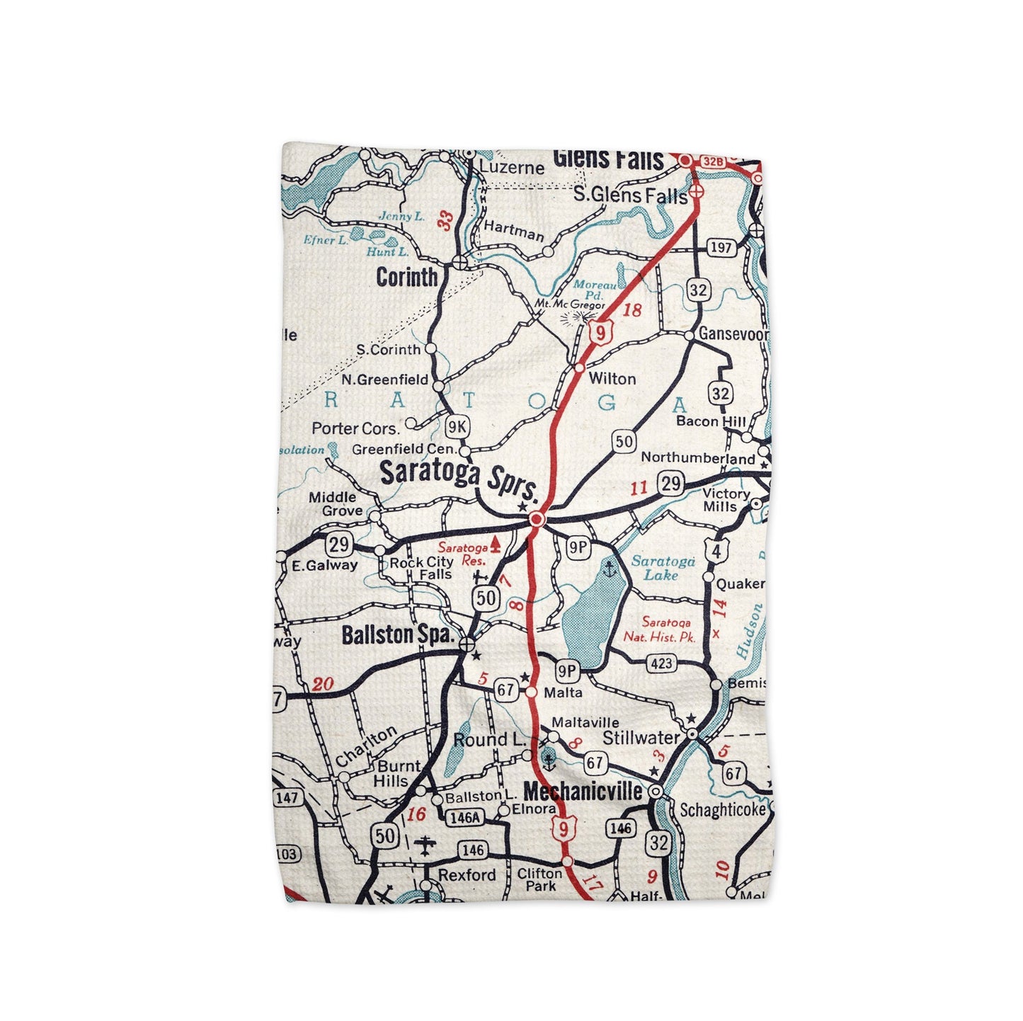 Saratoga Springs New York Map Tea Towel | Waffle-Weave Kitchen Towel Gift