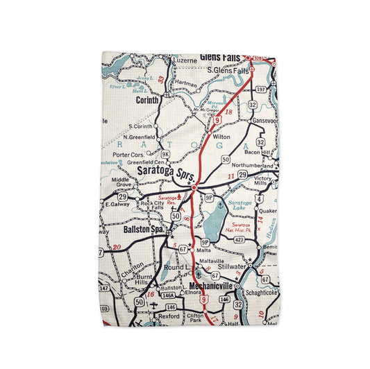 Saratoga Springs New York Map Tea Towel | Waffle-Weave Kitchen Towel Gift